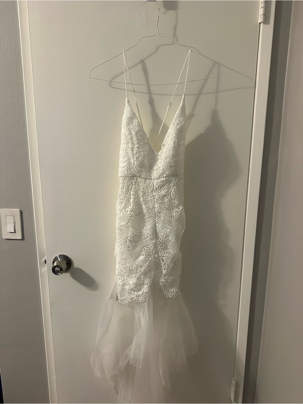 White Lace Mermaid Dress with Tulle Hem